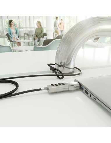 AISENS Cable de Seguridad tipo NANO con cerradura de combinación para ordenador, monitor, portátil 1.5m