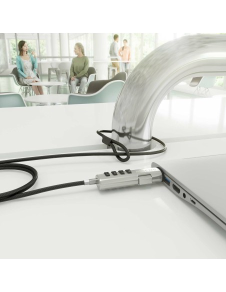 AISENS Cable de Seguridad tipo NANO con cerradura de combinación para ordenador, monitor, portátil 1.5m