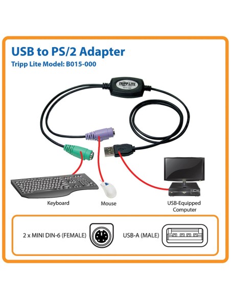 Tripp Lite B015-000 Adaptador USB a PS 2 para teclado y mouse