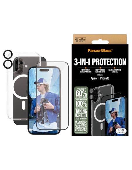 PanzerGlass ® 3-in-1 Protection Bundle iPhone 16 Protector de pantalla Apple 1 pieza(s)