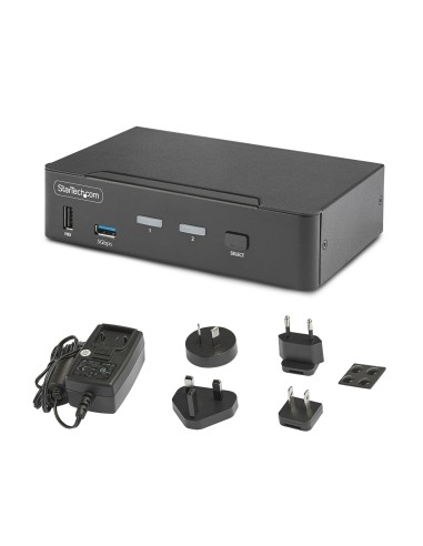 StarTech.com Switch Conmutador KVM DisplayPort de 2 Puertos - 8K60 4K144 - para Un Monitor - DP 1.4 - 2x USB 3.0 - 4x USB 2.0