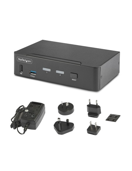 StarTech.com Switch Conmutador KVM DisplayPort de 2 Puertos - 8K60 4K144 - para Un Monitor - DP 1.4 - 2x USB 3.0 - 4x USB 2.0