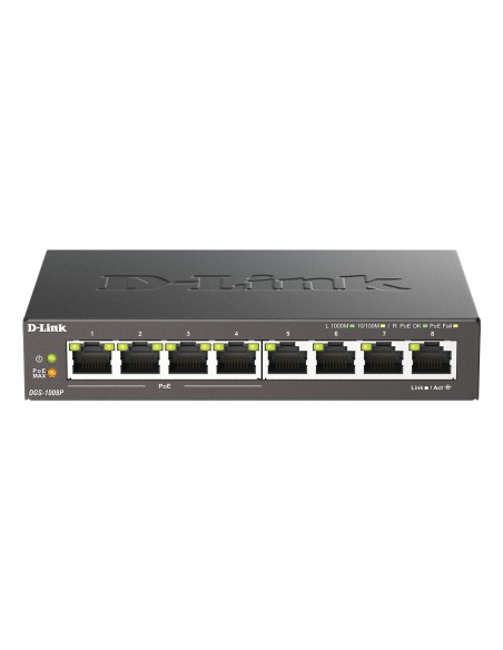 D-Link DGS-1008P E switch No administrado L2 Gigabit Ethernet (10 100 1000) Energía sobre Ethernet (PoE) Escritorio Negro