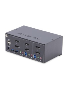 StarTech.com Switch KVM de 2 Puertos DisplayPort para 2 Monitores - Conmutador KVM 4K60Hz - Hub Ladrón 2x USB 5Gb - Hub 2x USB 2