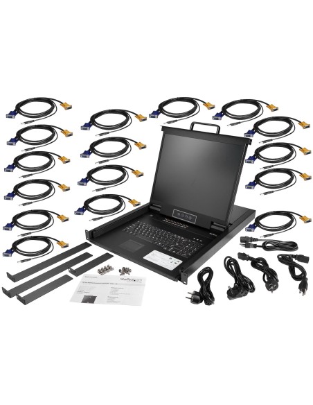 StarTech.com Consola KVM de 16 puertos para Montaje en Rack - Teclado QWERTY - con Cables de 1,8m - Conmutador KVM con Monitor