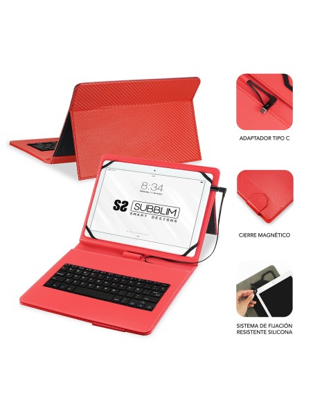SUBBLIM Funda con Teclado Micro USB - USB C KEYTAB PRO USB 10,1" Red