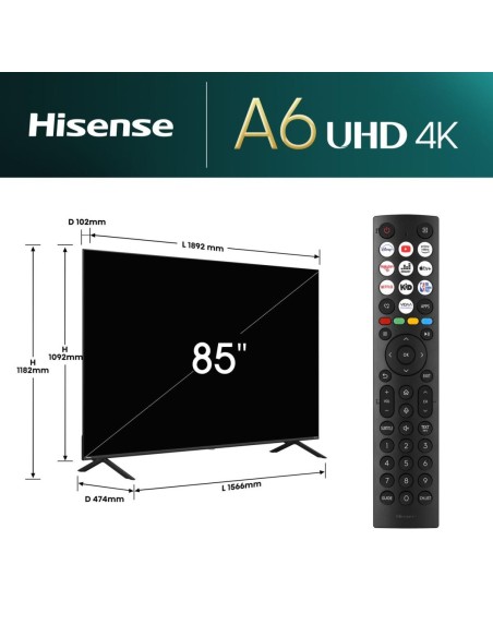 Hisense 85A6N 2,16 m (85") 4K Ultra HD Smart TV Wifi Negro 400 cd   m²