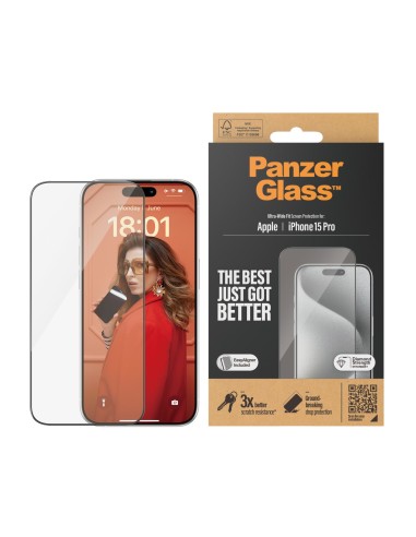 PanzerGlass ® Screen Protector iPhone 15 Pro | Ultra-Wide Fit w. EasyAligner Protector de pantalla Apple 1 pieza(s)
