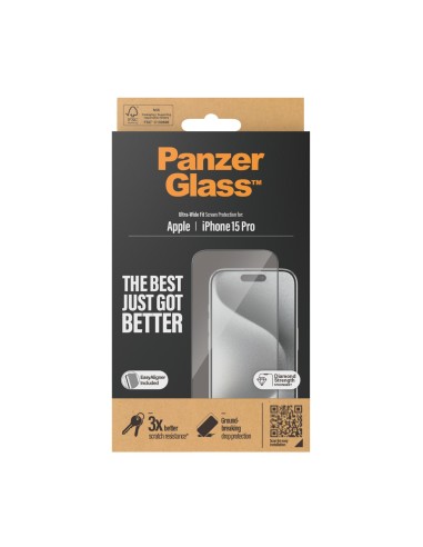 PanzerGlass ® Screen Protector iPhone 15 Pro | Ultra-Wide Fit w. EasyAligner Protector de pantalla Apple 1 pieza(s)