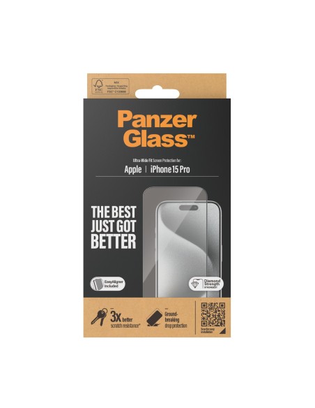 PanzerGlass ® Screen Protector iPhone 15 Pro | Ultra-Wide Fit w. EasyAligner Protector de pantalla Apple 1 pieza(s)