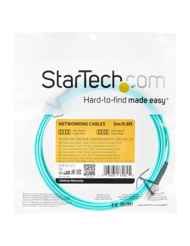 StarTech.com Cable de 3m de Fibra Óptica Multimodo LC UPC a LC UPC OM4 - 50 125µm - Fibra LOMMF VCSEL - Redes de 100G - Cable