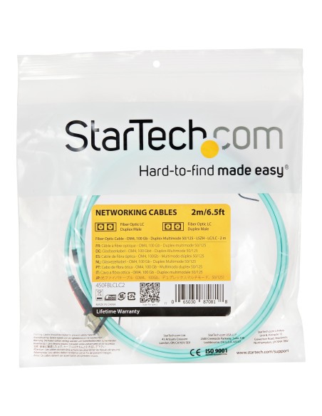 StarTech.com Cable de 2m de Fibra Óptica Multimodo LC UPC a LC UPC OM4 - 50 125µm - Fibra LOMMF VCSEL - Redes de 100G - Cable