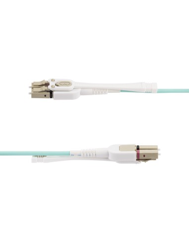 StarTech.com Cable de Fibra Óptica Multimodo LC a LC (UPC) OM4 de 10m - con Pestillos - 50 125µm - Redes de 100G - Resistente a