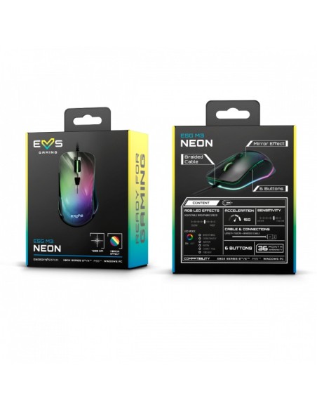 Energy Sistem ESG M3 Neon ratón Juego mano derecha USB tipo A Óptico 7200 DPI