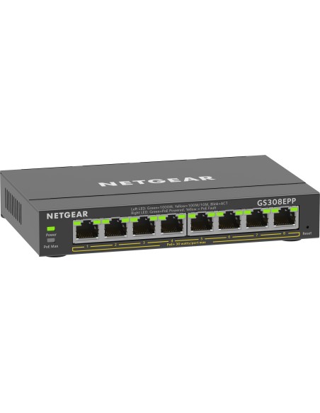 NETGEAR 8-Port Gigabit Ethernet High-Power PoE+ Plus Switch (GS308EPP) Gestionado L2 L3 Gigabit Ethernet (10 100 1000) Energía
