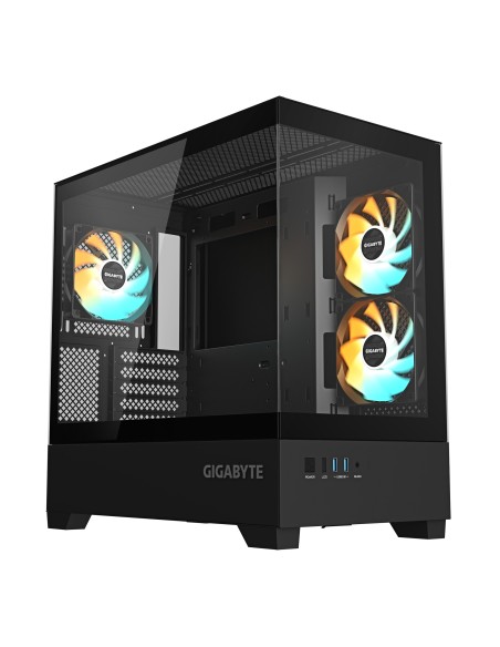 GIGABYTE C201 PANORAMIC Caja de PC – Torre Media, m-ATX, soporte para radiador de 360 mm, 3 ventiladores preinstalados, USB