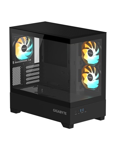 GIGABYTE C201 PANORAMIC Caja de PC – Torre Media, m-ATX, soporte para radiador de 360 mm, 3 ventiladores preinstalados, USB