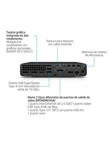 HP Elite Mini 800 G9 Intel® Core™ i7 i7-14700 16 GB DDR5-SDRAM 512 GB SSD Windows 11 Pro Mini PC Negro