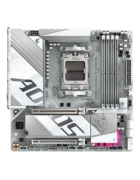 GIGABYTE B850M AORUS ELITE WIFI6E ICE Placa Base - Procesadores AMD Ryzen Serie 9000, 12+2+1 fases VRM digitales, hasta 8200MHz