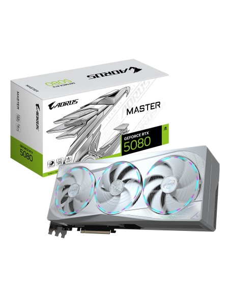 GIGABYTE AORUS GeForce RTX 5080 MASTER ICE 16G Tarjeta Gráfica - 16GB GDDR7, 256 bits, PCI-E 5.0, 2805MHz Core Clock, 3 x DP