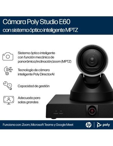 HP Poly Cámara inteligente Poly Studio E60 4K con zoom óptico de 12 aumentos y MPTZ