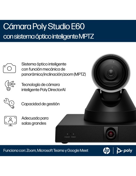 HP Poly Cámara inteligente Poly Studio E60 4K con zoom óptico de 12 aumentos y MPTZ