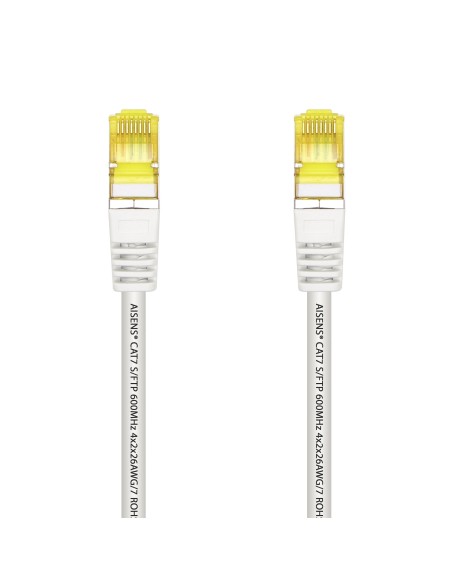 AISENS Cable De Red Latiguillo RJ45 LSZH Cat.7 600 MHz S FTP PIMF AWG26, Blanco, 25 cm