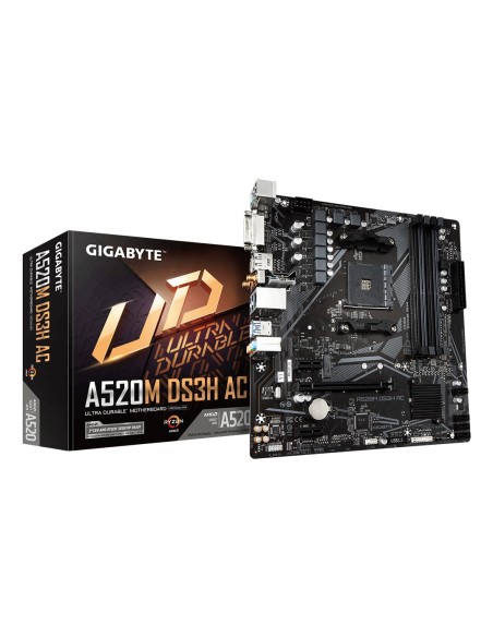 GIGABYTE A520M DS3H AC Placa Base - Procesadores AMD Ryzen Serie 5000, VRM de 5+3 fases, hasta 4733 MHz DDR5 (OC), 1xPCIe 3.0