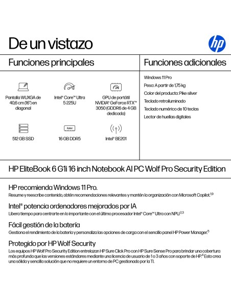 HP EliteBook 6 G1i Intel Core Ultra 5 225U Portátil 40,6 cm (16") WUXGA 16 GB DDR5-SDRAM 512 GB SSD Wi-Fi 7 (802.11be) Windows