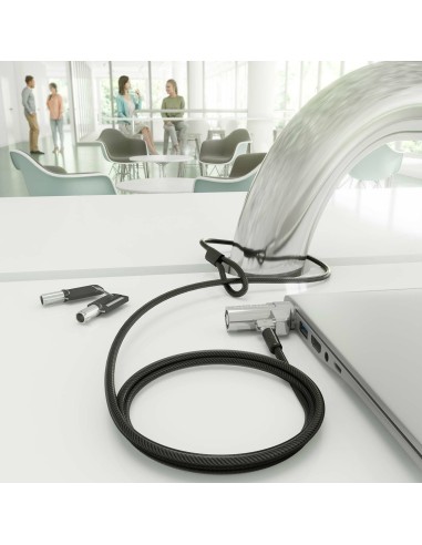 AISENS Cable de Seguridad tipo NANO con cerradura de llave para ordenador, monitor, portátil 1.5m