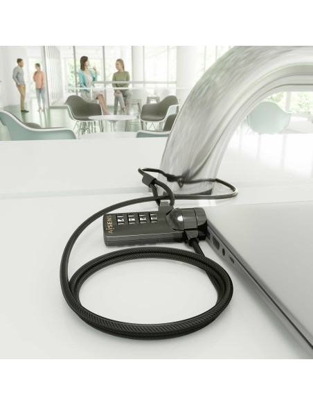 AISENS Cable de seguridad con cerradura de combinación para Ordenador, Monitor, Portátil 1.5m