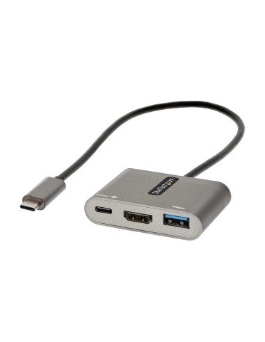 StarTech.com Adaptador Multipuertos USB C, USB Tipo C a HDMI, Vídeo de 4K, PD de 100W, Pass Through, Hub Ladrón USB 3.0 1x USBC