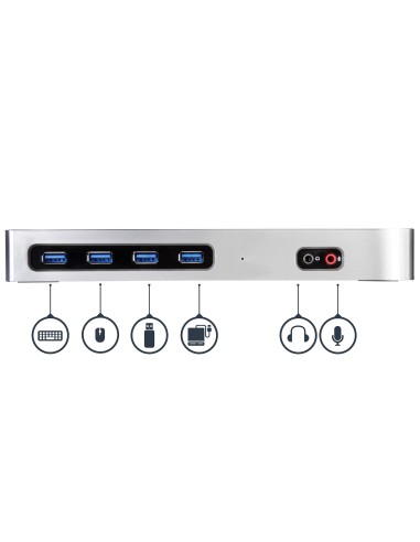StarTech.com Dock USB-C y USB-A - Docking Station para 2 Monitores DisplayPort y HDMI de 4K 60Hz - Replicador de Puertos USB