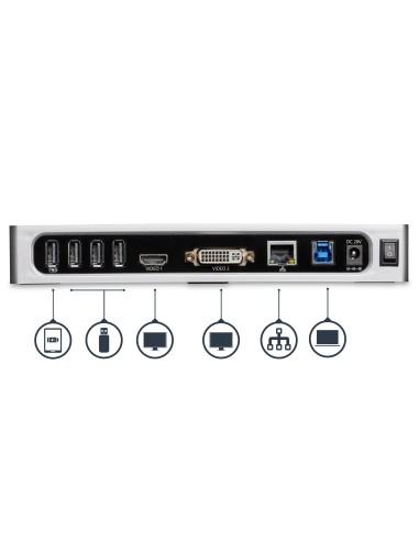 StarTech.com Replicador de Puertos USB 3.0 - Docking Station de Portátil para Dos Pantallas con Vídeo HDMI & DVI VGA - Ladrón