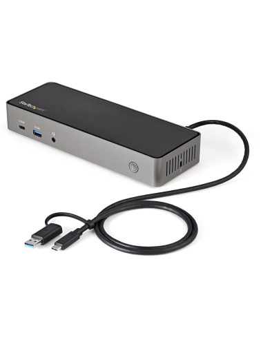 StarTech.com Docking Station USB-C y USB-A 10Gb - Replicador de Puertos Híbrido Universal para 3 Monitores DisplayPort y HDMI
