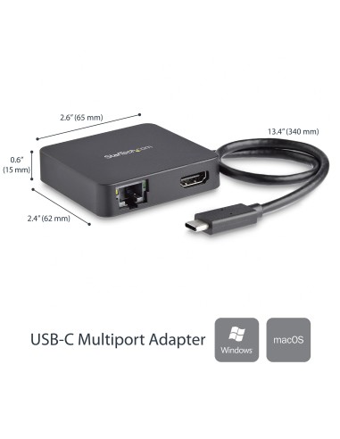 StarTech.com Adaptador Multipuertos USB C - Mini Dock Portátil USB-C 4K HDMI - Gigabit Ethernet - Hub USB 3.0 (1x USB-A 1x