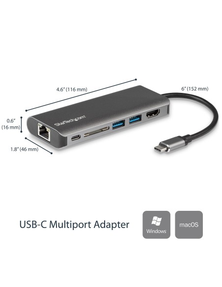 StarTech.com Docking Station para Ordenadores Portátiles USB-C - Replicador de Puertos USB Tipo C HDMI Red Ethernet Lector SD -