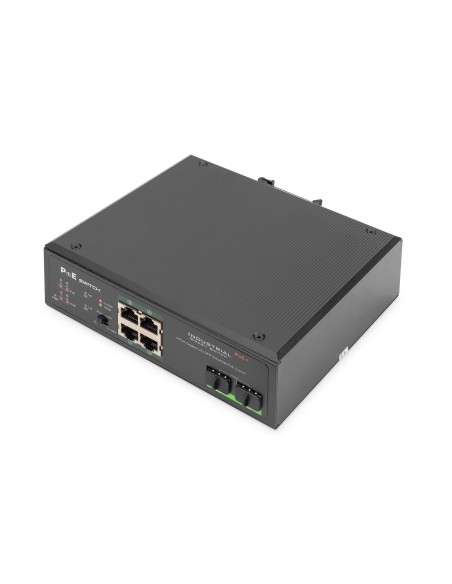 Digitus Conmutador PoE de red Gigabit Ethernet de 4 puertos, industrial, no gestionado, 2 enlaces ascendentes SFP