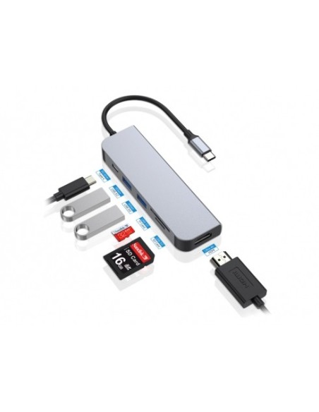 Conceptronic DONN02G base para portátil y replicador de puertos USB 3.2 Gen 1 (3.1 Gen 1) Type-C Aluminio