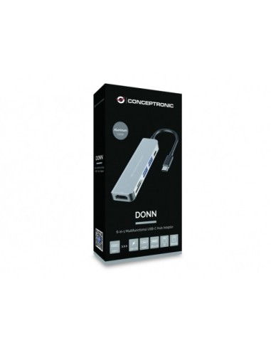 Conceptronic DONN02G base para portátil y replicador de puertos USB 3.2 Gen 1 (3.1 Gen 1) Type-C Aluminio