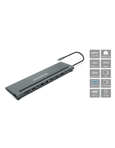 Conceptronic DONN17G base para portátil y replicador de puertos Alámbrico USB 3.2 Gen 1 (3.1 Gen 1) Type-C Gris