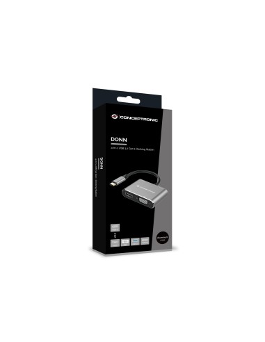 Conceptronic DONN16G base para portátil y replicador de puertos Alámbrico USB 3.2 Gen 1 (3.1 Gen 1) Type-C Negro, Plata
