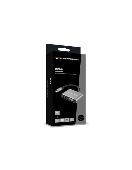 Conceptronic DONN16G base para portátil y replicador de puertos Alámbrico USB 3.2 Gen 1 (3.1 Gen 1) Type-C Negro, Plata