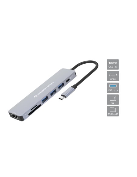 Conceptronic DONN19G base para portátil y replicador de puertos Alámbrico USB 3.2 Gen 1 (3.1 Gen 1) Type-C Gris