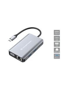 Conceptronic DONN21G base para portátil y replicador de puertos Alámbrico USB 3.2 Gen 1 (3.1 Gen 1) Type-C Gris