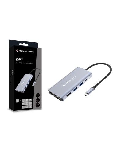 Conceptronic DONN20G base para portátil y replicador de puertos Alámbrico USB 3.2 Gen 1 (3.1 Gen 1) Type-C Gris