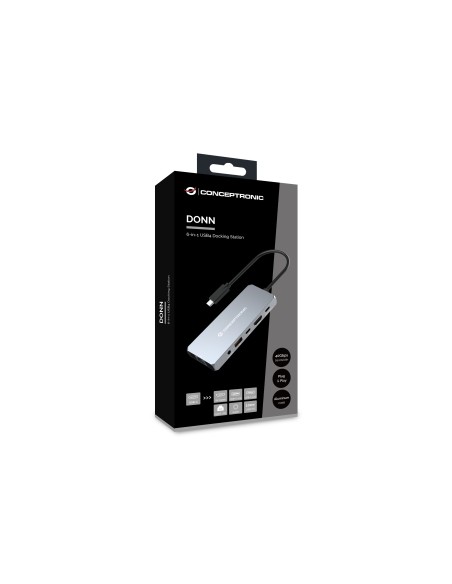 Conceptronic DONN22G base para portátil y replicador de puertos Alámbrico USB 3.2 Gen 2 (3.1 Gen 2) Type-C Gris