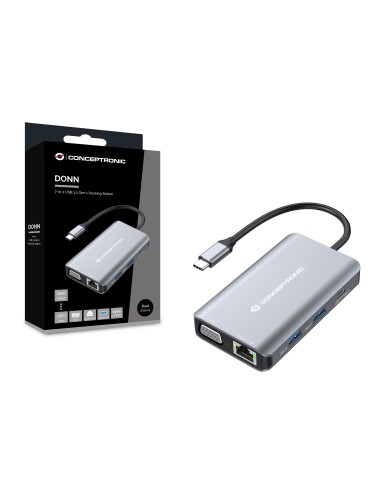 Conceptronic DONN21G base para portátil y replicador de puertos Alámbrico USB 3.2 Gen 1 (3.1 Gen 1) Type-C Gris