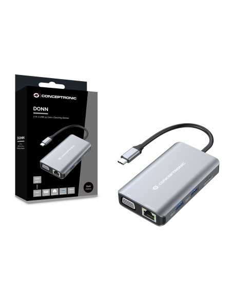 Conceptronic DONN21G base para portátil y replicador de puertos Alámbrico USB 3.2 Gen 1 (3.1 Gen 1) Type-C Gris