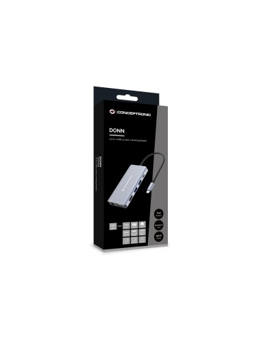 Conceptronic DONN20G base para portátil y replicador de puertos Alámbrico USB 3.2 Gen 1 (3.1 Gen 1) Type-C Gris